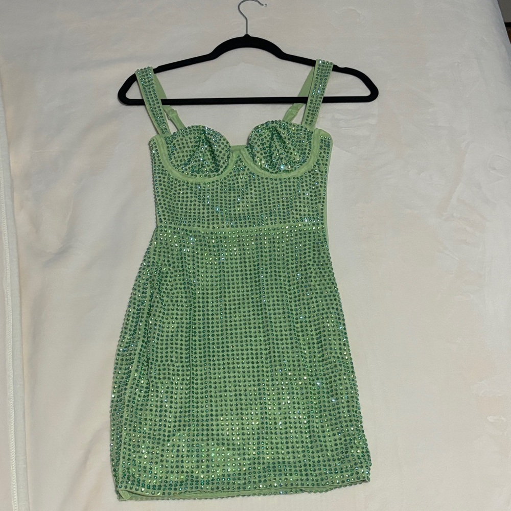 Oh Polly Green Embellished Mini Dress